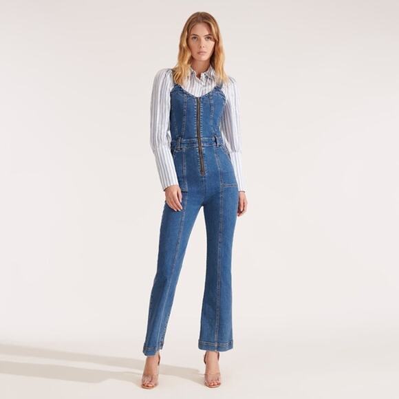 VERONICA BEARD Fayre Jumpsuit Denim Flare Leg Front Zip V Neck Blue NWT - Picture 12 of 12